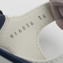 Pre Owned Fendi White/Navy Blue Leather and Mesh T-Rex Platform Sandals Size 36