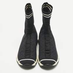 Pre Owned حذاء رياضي فندي نسيج تريكو أزرق كحلي مرتفع مقاس 37