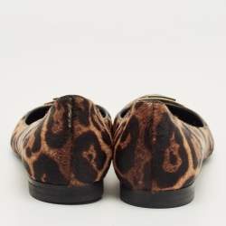 Pre Owned Fendi Black/Brown Leopard Print Calf Hair Bow Ballet Flats Size 39