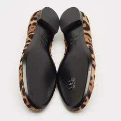 Pre Owned Fendi Black/Brown Leopard Print Calf Hair Bow Ballet Flats Size 39