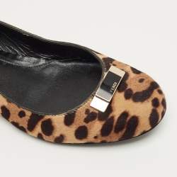 Pre Owned Fendi Black/Brown Leopard Print Calf Hair Bow Ballet Flats Size 39