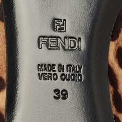 Pre Owned Fendi Black/Brown Leopard Print Calf Hair Bow Ballet Flats Size 39