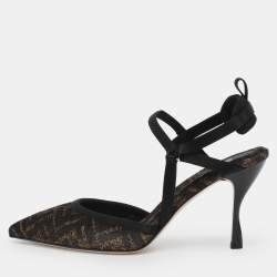 Pre Owned Fendi Black/Beige Jacquard Chenille Slingback Sandals Size 40
