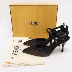 Pre Owned Fendi Black/Beige Jacquard Chenille Slingback Sandals Size 40