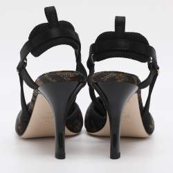 Pre Owned Fendi Black/Beige Jacquard Chenille Slingback Sandals Size 40