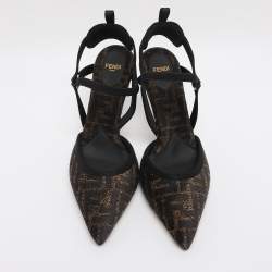 Pre Owned Fendi Black/Beige Jacquard Chenille Slingback Sandals Size 40