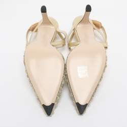 Pre Owned Fendi Gold Jacquard and Mesh Colibri Slingback Sandals Size 39