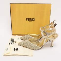 Pre Owned Fendi Gold Jacquard and Mesh Colibri Slingback Sandals Size 39