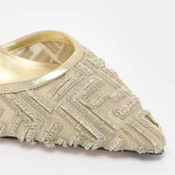 Pre Owned Fendi Gold Jacquard and Mesh Colibri Slingback Sandals Size 39