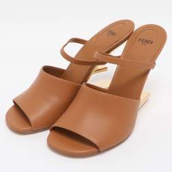Pre Owned Fendi Brown Leather First Heel Mules Size 40