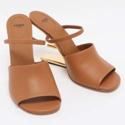 Pre Owned Fendi Brown Leather First Heel Mules Size 40