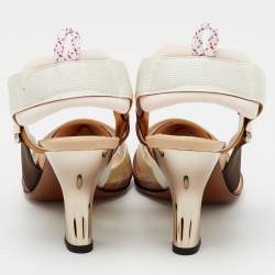 Pre Owned Fendi Multicolor Zucca Mesh and Fabric Colibri Slingback Pumps Size 37.5