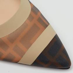 Pre Owned Fendi Multicolor Zucca Mesh and Fabric Colibri Slingback Pumps Size 37.5