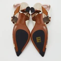 Pre Owned Fendi Multicolor Zucca Mesh and Fabric Colibri Slingback Pumps Size 37.5