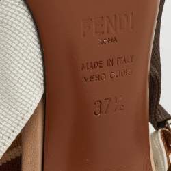 Pre Owned Fendi Multicolor Zucca Mesh and Fabric Colibri Slingback Pumps Size 37.5