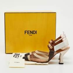 Pre Owned Fendi Multicolor Zucca Mesh and Fabric Colibri Slingback Pumps Size 37.5
