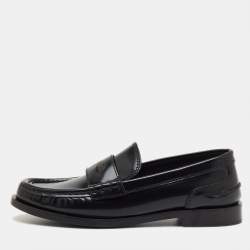 Pre Owned Fendi Black Brushed Leather Logo Slip On Loafers Size 38
