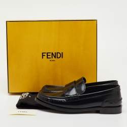 Pre Owned Fendi Black Brushed Leather Logo Slip On Loafers Size 38