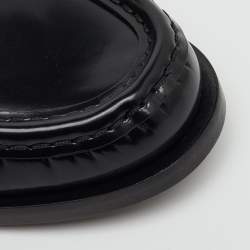 Pre Owned Fendi Black Brushed Leather Logo Slip On Loafers Size 38