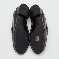 Pre Owned Fendi Black Brushed Leather Logo Slip On Loafers Size 38