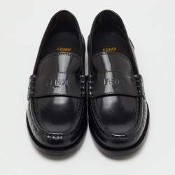 Pre Owned Fendi Black Brushed Leather Logo Slip On Loafers Size 38