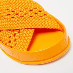 مملوكة مسبقًا صندل فنْدي فلات النيلون والجلد البرتقالي براءة اختراع مقاس 36