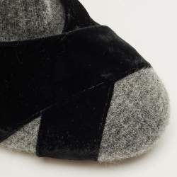 مملوكة مسبقًا حذاء بوت فنزدي تويد ومخملي رمادي/أسود مقاس 36