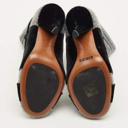 مملوكة مسبقًا حذاء بوت فنزدي تويد ومخملي رمادي/أسود مقاس 36