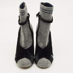 مملوكة مسبقًا حذاء بوت فنزدي تويد ومخملي رمادي/أسود مقاس 36