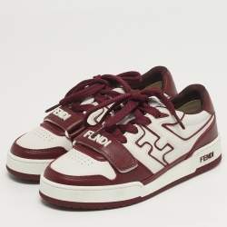 Pre Owned Fendi Match Size 36 White/Burgundy Leather Low Top Sneakers