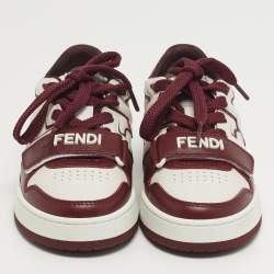 Pre Owned Fendi Match Size 36 White/Burgundy Leather Low Top Sneakers