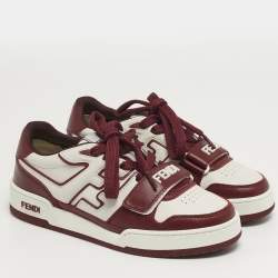 Pre Owned Fendi Match Size 36 White/Burgundy Leather Low Top Sneakers