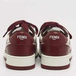 Pre Owned Fendi Match Size 36 White/Burgundy Leather Low Top Sneakers