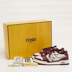 Pre Owned Fendi Match Size 36 White/Burgundy Leather Low Top Sneakers