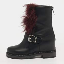 مملوكة مسبقًا Fendi Caroline Size 35 Black Leather and Fur Combat Boots