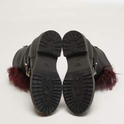 Pre Owned Fendi Caroline Size 35 Black Leather and Fur Combat Boots