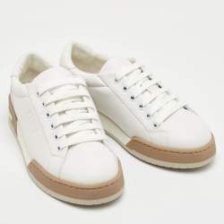 Pre Owned حذاء رياضي فنجي رباط جلد أبيض عنق منخفض مقاس 36