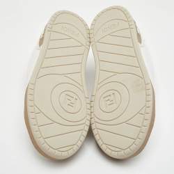 Pre Owned حذاء رياضي فنجي رباط جلد أبيض عنق منخفض مقاس 36