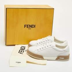 Pre Owned حذاء رياضي فنجي رباط جلد أبيض عنق منخفض مقاس 36