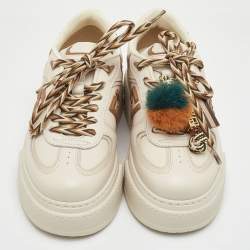 Pre Owned Fendi Match Charm Size 37 Cream/Brown Leather Platform Low Top Sneakers