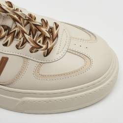 Pre Owned Fendi Match Charm Size 37 Cream/Brown Leather Platform Low Top Sneakers