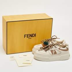 Pre Owned Fendi Match Charm Size 37 Cream/Brown Leather Platform Low Top Sneakers