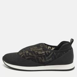 Pre Owned Fendi Size 37 Black FF Vertigo Mesh and Grosgrain Slip On Sneakers