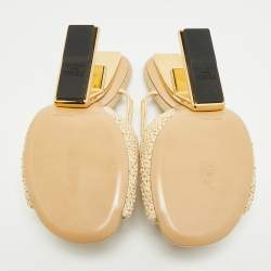 Pre Owned Fendi First Heel Size 40 Beige Woven Raffia Slide Sandals
