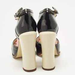 Pre Owned Fendi Chameleon Size 35.5 Black Patent Leather Ankle Strap Sandals