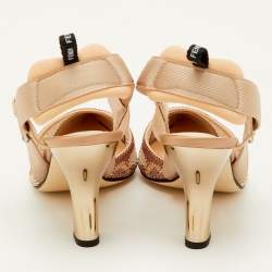 Pre Owned Fendi Colibri Size 41 Beige Fabric and Mesh Crystal Embellished Slingback Pumps