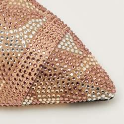 Pre Owned Fendi Colibri Size 41 Beige Fabric and Mesh Crystal Embellished Slingback Pumps