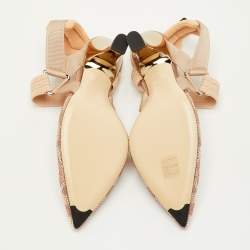Pre Owned Fendi Colibri Size 41 Beige Fabric and Mesh Crystal Embellished Slingback Pumps