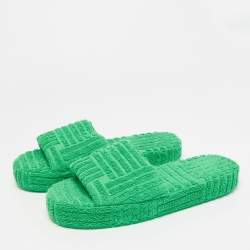 Pre Owned Fendi Size 41 Green Knit Fabric Flat Slides