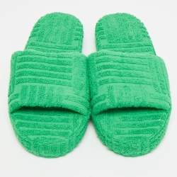 Pre Owned Fendi Size 41 Green Knit Fabric Flat Slides
